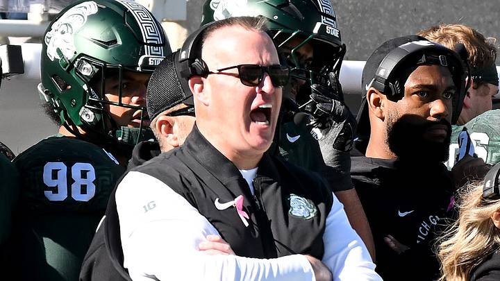 Oct 17, 2026; East Lansing, Michigan, USA; Michigan State Spartans head coach Pat Fitzgerald shouts after a call he did not like during the fourth quarter against the Northwestern Wildcats at Spartan Stadium. Mandatory Credit: Dale Young-Imagn Images Oct 17, 2026; East Lansing, Michigan, USA; Michigan State Spartans head coach Pat Fitzgerald shouts after a call he did not like during the fourth quarter against the Northwestern Wildcats at Spartan Stadium. Mandatory Credit: Dale Young-Imagn Images