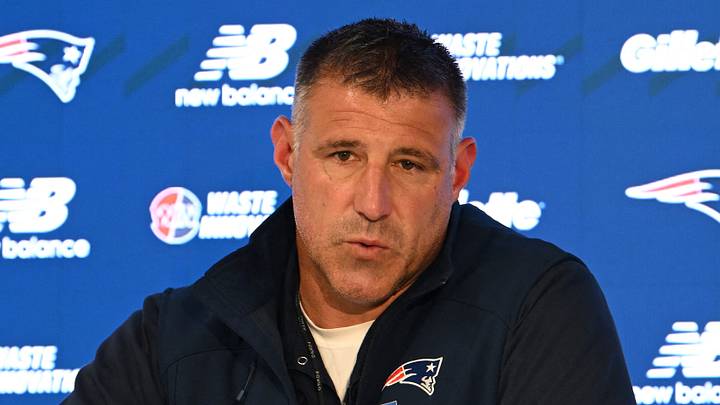 Jun 10, 2026; Foxborough, MA, USA; New England Patriots head coach Mike Vrabel holds a press conference before minicamp at Gillette Stadium. Mandatory Credit: Eric Canha-Imagn Images