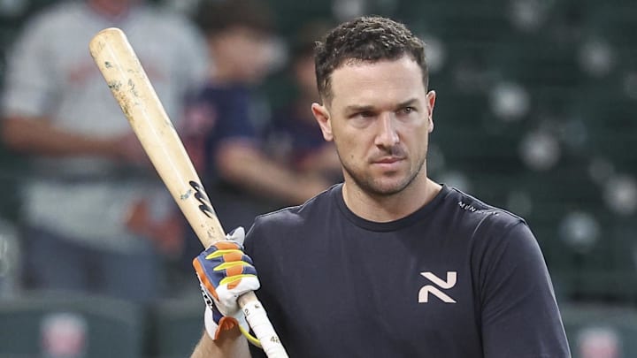 Sep 22, 2024; Houston, Texas, USA; Houston Astros third baseman Alex Bregman (2) walks on the field before the game against the Los Angeles Angels at Minute Maid Park