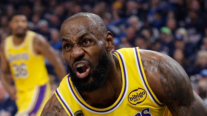 May 7, 2026; Oklahoma City, Oklahoma, USA; Los Angeles Lakers forward LeBron James (23) reacts after a play against the Oklahoma City Thunder in the first half during game two of the second round of the 2026 NBA Playoffs at Paycom Center. Mandatory Credit: Alonzo Adams-Imagn Images