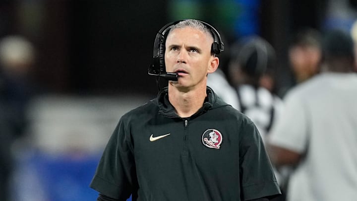 Dec 2, 2023; Charlotte, NC, USA; Florida State Seminoles head coach Mike Norvell walks the sidelines during the third quarter against the Louisville Cardinals at Bank of America Stadium. Mandatory Credit: Jim Dedmon-Imagn Images Dec 2, 2023; Charlotte, NC, USA; Florida State Seminoles head coach Mike Norvell walks the sidelines during the third quarter against the Louisville Cardinals at Bank of America Stadium. Mandatory Credit: Jim Dedmon-Imagn Images