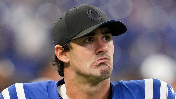 Indianapolis Colts quarterback Daniel Jones leaves the field