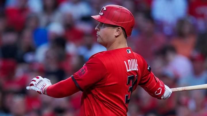 May 23, 2026; Cincinnati, Ohio, USA;  Cincinnati Reds first baseman Nathaniel Lowe (31) hits a two-run home run against the St. Louis Cardinals in the fifth inning at Great American Ball Park. Mandatory Credit: Aaron Doster-Imagn Images