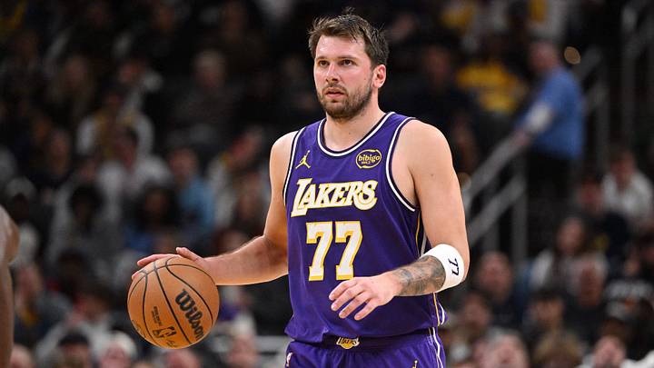 Mar 25, 2026; Indianapolis, Indiana, USA; Los Angeles Lakers guard Luka Doncic (77) dribbles the ball down court during the second half against the Indiana Pacers at Gainbridge Fieldhouse. Mandatory Credit: Marc Lebryk-Imagn Images Mar 25, 2026; Indianapolis, Indiana, USA; Los Angeles Lakers guard Luka Doncic (77) dribbles the ball down court during the second half against the Indiana Pacers at Gainbridge Fieldhouse. Mandatory Credit: Marc Lebryk-Imagn Images