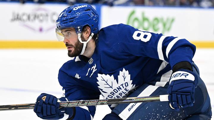 Sep 29, 2026; Toronto, Ontario, CAN;  Toronto Maple Leafs forward Kirill Marchenko (86) shoots the puck against the Montreal Canadiens in the third period at Scotiabank Arena.  Mandatory Credit: Dan Hamilton-Imagn Images