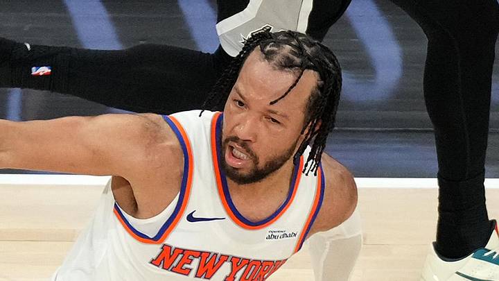 Jun 3, 2026; San Antonio, Texas, USA;New York Knicks guard Jalen Brunson (11) reacts  in the second half during game one of the 2026 NBA Finals at Frost Bank Center. Mandatory Credit: Scott Wachter-Imagn Images