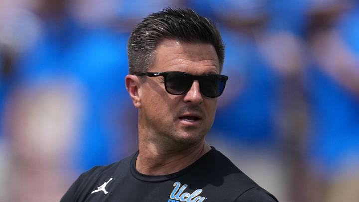 May 2, 2026; Pasadena, CA, USA; UCLA Bruins coach Bob Chesney reacts during the spring game at Rose Bowl. Mandatory Credit: Kirby Lee-Imagn Images May 2, 2026; Pasadena, CA, USA; UCLA Bruins coach Bob Chesney reacts during the spring game at Rose Bowl. Mandatory Credit: Kirby Lee-Imagn Images