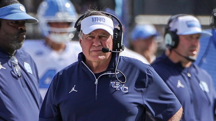 Sep 20, 2025; Orlando, Florida, USA; North Carolina Tar Heels head coach Bill Belichick walks the sideline during the first quarter against the UCF Knights at the Bounce House Stadium. Mandatory Credit: Mike Watters-Imagn Images Sep 20, 2025; Orlando, Florida, USA; North Carolina Tar Heels head coach Bill Belichick walks the sideline during the first quarter against the UCF Knights at the Bounce House Stadium. Mandatory Credit: Mike Watters-Imagn Images