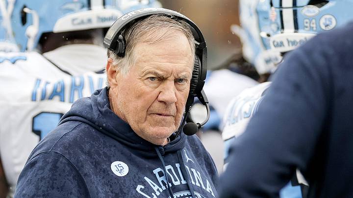 Aug 29, 2026; Dublin, Co. Dublin, IRL; North Carolina Tar Heels head coach Bill Belichick stands on the sidleline against the TCU Horned Frogs in the first half at Aviva Stadium. Mandatory Credit: Laszlo Geczo-Imagn Images Aug 29, 2026; Dublin, Co. Dublin, IRL; North Carolina Tar Heels head coach Bill Belichick stands on the sidleline against the TCU Horned Frogs in the first half at Aviva Stadium. Mandatory Credit: Laszlo Geczo-Imagn Images