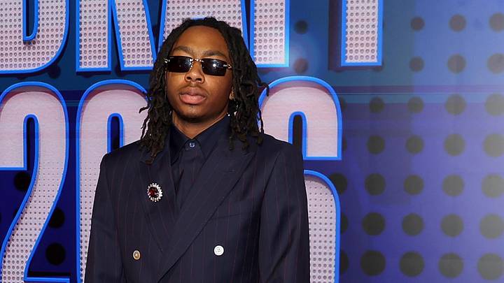 Jun 23, 2026; New York, NY, USA; Draft prospect Isaiah Evans poses for photos on the red carpet before the 2026 NBA draft at Barclays Center. Mandatory Credit: Brad Penner-Imagn Images