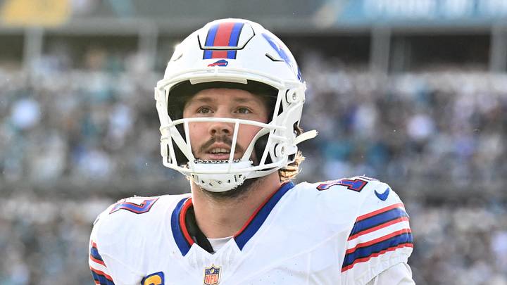 Jan 11, 2026; Jacksonville, FL, USA; Buffalo Bills quarterback Josh Allen (17) reacts after scoring a touchdown during the second half against the Jacksonville Jaguars in an AFC Wild Card Round game at EverBank Stadium. Mandatory Credit: Melina Myers-Imagn Images