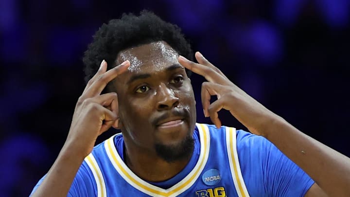 Mar 22, 2026; Philadelphia, PA, USA; UCLA Bruins center Xavier Booker (1) reacts against the UConn Huskies in the first half during a second round game of the men's 2026 NCAA Tournament at Xfinity Mobile Arena. Mandatory Credit: Bill Streicher-Imagn Images Mar 22, 2026; Philadelphia, PA, USA; UCLA Bruins center Xavier Booker (1) reacts against the UConn Huskies in the first half during a second round game of the men's 2026 NCAA Tournament at Xfinity Mobile Arena. Mandatory Credit: Bill Streicher-Imagn Images