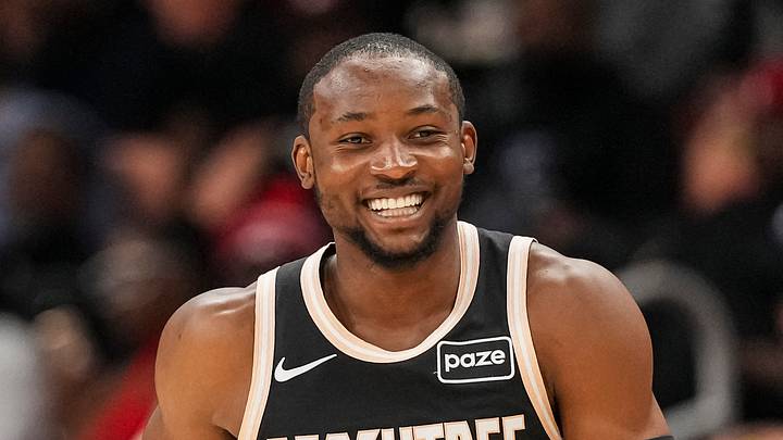 Feb 26, 2026; Atlanta, Georgia, USA; Atlanta Hawks forward Jonathan Kuminga (0) reacts after making a three point shot against the Washington Wizards during the first half at State Farm Arena. Mandatory Credit: Dale Zanine-Imagn Images