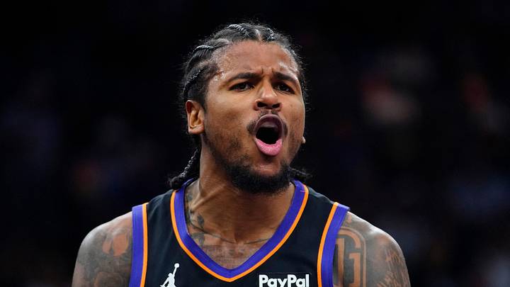 Suns guard Jalen Green (4) reacts after a no-call on his layup against the Bucks during a game at the Mortgage Matchup Center in Phoenix, on March 21, 2026. Suns guard Jalen Green (4) reacts after a no-call on his layup against the Bucks during a game at the Mortgage Matchup Center in Phoenix, on March 21, 2026.
