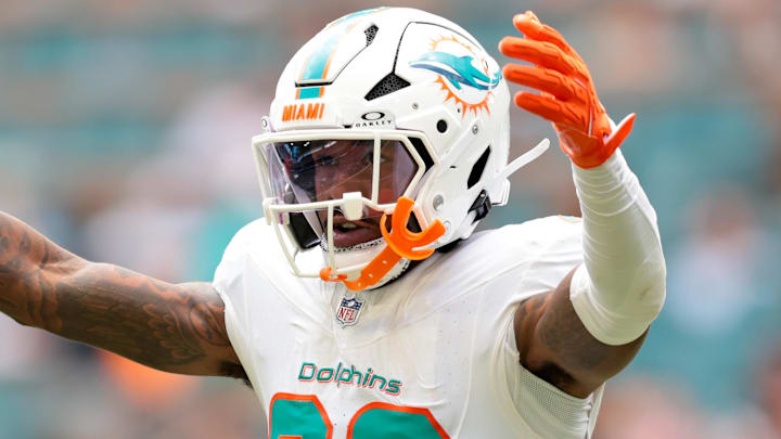 Sep 14, 2025; Miami Gardens, Florida, USA; Miami Dolphins cornerback Jack Jones (23) reacts on the field against the New England Patriots during the third quarter at Hard Rock Stadium. Mandatory Credit: Sam Navarro-Imagn Images Sep 14, 2025; Miami Gardens, Florida, USA; Miami Dolphins cornerback Jack Jones (23) reacts on the field against the New England Patriots during the third quarter at Hard Rock Stadium. Mandatory Credit: Sam Navarro-Imagn Images