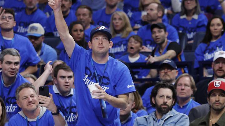 May 5, 2026; Oklahoma City, Oklahoma, USA;  Oklahoma City Thunder guard Jared McCain (3) shoots a three point basket against the Los Angeles Lakers in the second half during game one of the second round of the 2026 NBA Playoffs at Paycom Center. Mandatory Credit: Alonzo Adams-Imagn Images
