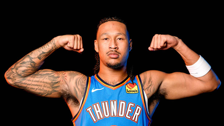 Jaylin Williams is pictured during the Thunder media day at the Paycom Center in Oklahoma City, on Monday, Sept. 30, 2024. Jaylin Williams is pictured during the Thunder media day at the Paycom Center in Oklahoma City, on Monday, Sept. 30, 2024.