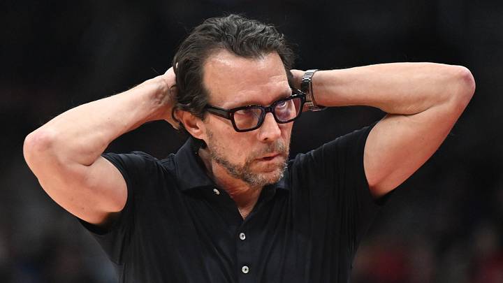 Atlanta Hawks head coach Quin Snyder reacts against the Toronto Raptors at Scotiabank Arena on January 5, 2026.