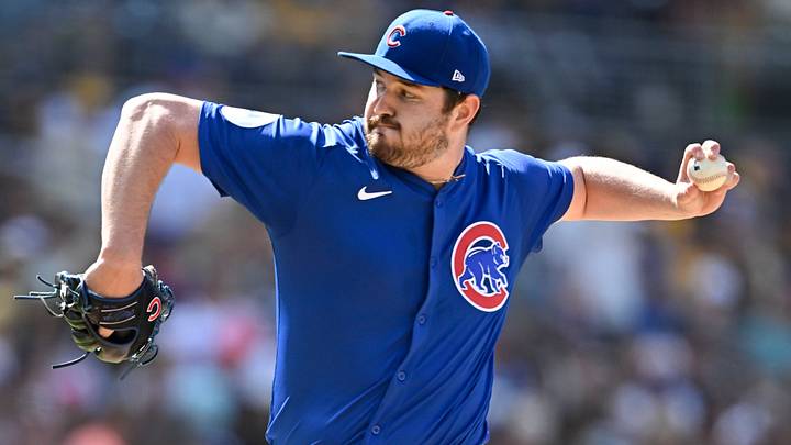 Apr 16, 2025; San Diego, California, USA; Chicago Cubs relief pitcher Luke Little delivers during the eighth inning against the San Diego Padres at Petco Park. Mandatory Credit: Denis Poroy-Imagn Images