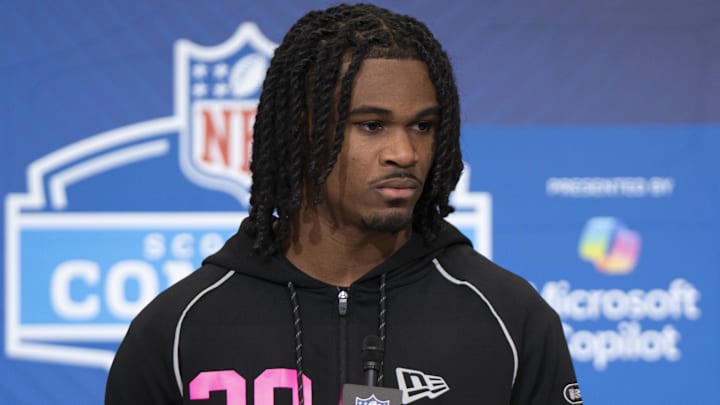 Tennessee defensive back Jermod McCoy speaks to media members during the NFL Combine at the Indiana Convention Center.