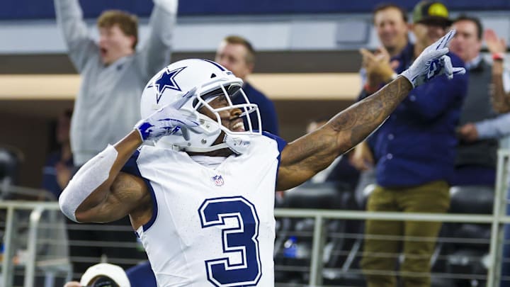 Dallas Cowboys wide receiver Brandin Cooks reacts after scoring a touchdown during the second half against the Cincinnati Bengals.
