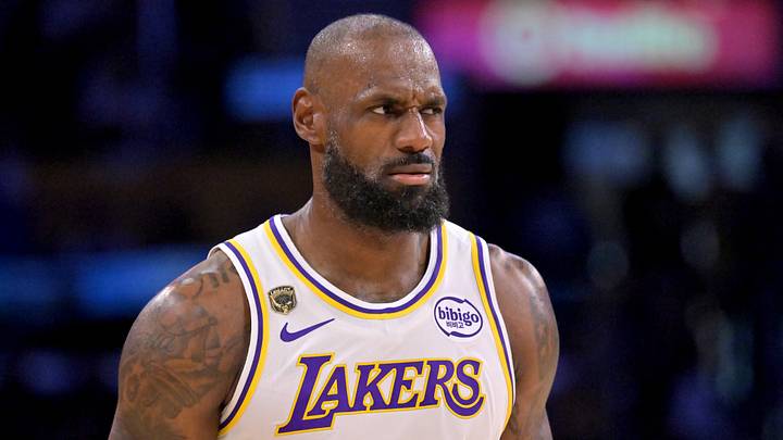Los Angeles Lakers forward LeBron James (23) reacts after a foul