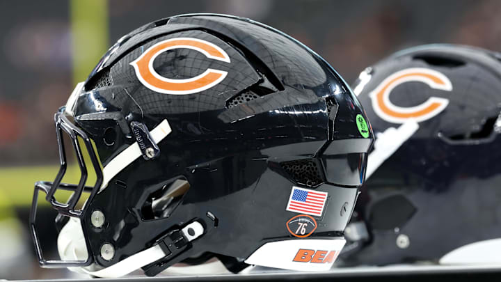 A general view of Chicago Bears helmets before the start of the game.