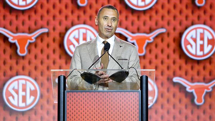 Texas Longhorns head coach Steve Sarkisian speaks to the press during SEC Football Kickoff Media Day at the Tampa Marriott. Texas Longhorns head coach Steve Sarkisian speaks to the press during SEC Football Kickoff Media Day at the Tampa Marriott.