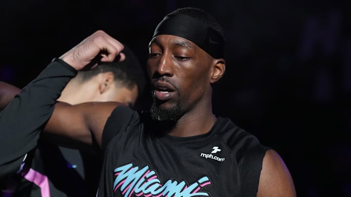 Miami Heat center Bam Adebayo during pregame introductions (Mandatory Credit: Jim Rassol-Imagn Images)