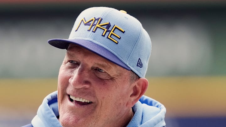 Milwaukee Brewers manager Pat Murphy (49) looks on during warmups prior to the game against the Colorado Rockies at American Family Field on June 27. Milwaukee Brewers manager Pat Murphy (49) looks on during warmups prior to the game against the Colorado Rockies at American Family Field on June 27.
