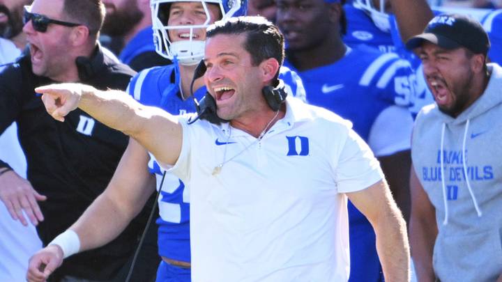 Sep 26, 2026; Durham, North Carolina, USA; Duke Blue Devils head coach Manny Diaz reacts during the first quarter against the William & Mary Tribe at Wallace Wade Stadium. Mandatory Credit: Zachary Taft-Imagn Images Sep 26, 2026; Durham, North Carolina, USA; Duke Blue Devils head coach Manny Diaz reacts during the first quarter against the William & Mary Tribe at Wallace Wade Stadium. Mandatory Credit: Zachary Taft-Imagn Images