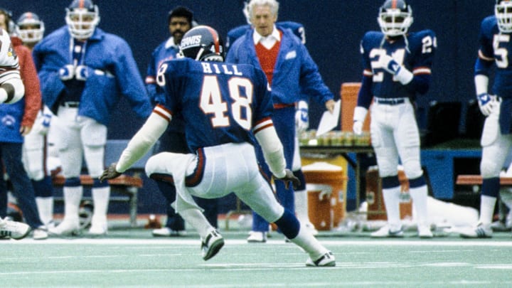 Nov 18, 1984; East Rutherford, NJ, USA; FILE PHOTO; New York Giants defensive back Kenny Hill (48). Nov 18, 1984; East Rutherford, NJ, USA; FILE PHOTO; New York Giants defensive back Kenny Hill (48).