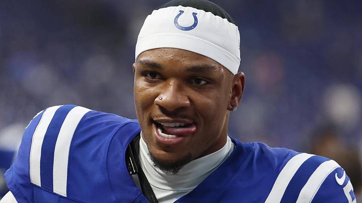 Indianapolis Colts quarterback Anthony Richardson walks off the field