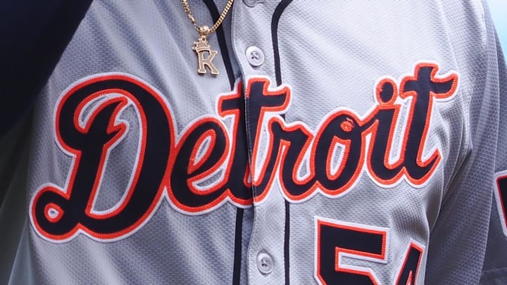 Aug 11, 2024; San Francisco, California, USA; Detroit Tigers starting pitcher Keider Montero (54) adjusts his hat after the bottom of the first inning against the San Francisco Giants at Oracle Park. 