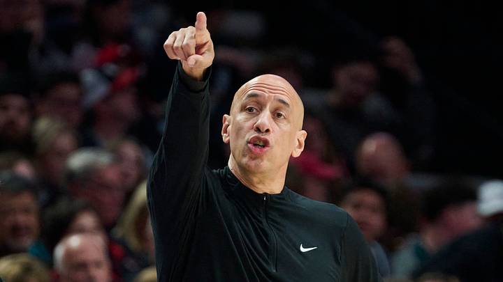 Apr 12, 2026; Portland, Oregon, USA; Sacramento Kings head coach Doug Christie instructs players during the second half against the Portland Trail Blazers at Moda Center. Mandatory Credit: Troy Wayrynen-Imagn Images