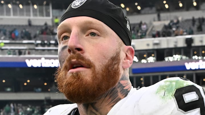 Dec 14, 2025; Philadelphia, Pennsylvania, USA; Las Vegas Raiders defensive end Maxx Crosby (98) on the field after loss to the Philadelphia Eagles at Lincoln Financial Field. Mandatory Credit: Eric Hartline-Imagn Images