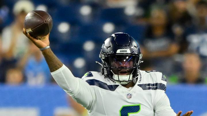 Seattle Seahawks quarterback Jalen Milroe throws a pass against the Tennessee Titans.
