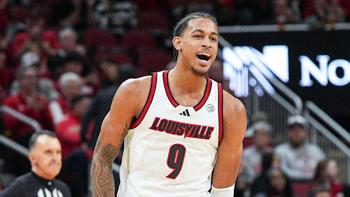 Louisville Cardinals forward Khani Rooths (9) had seven points and eight rebounds during the game against Eastern Michigan. The Cards beat the Eagles 87-46 Monday night, Nov. 24, 2025 at the KFC Yum! Center in Louisville, Kentucky.
