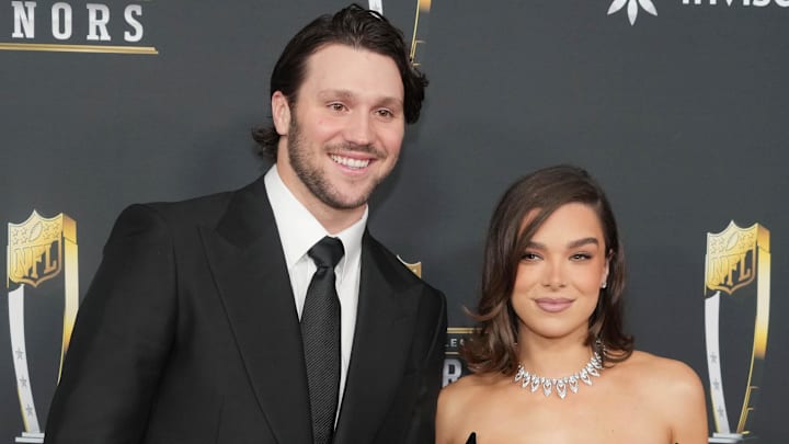 Feb 6, 2025; New Orleans, LA, USA; Josh Allen and Hailee Steinfeld on the red carpet before Super Bowl LIX NFL Honors at Saenger Theatre.