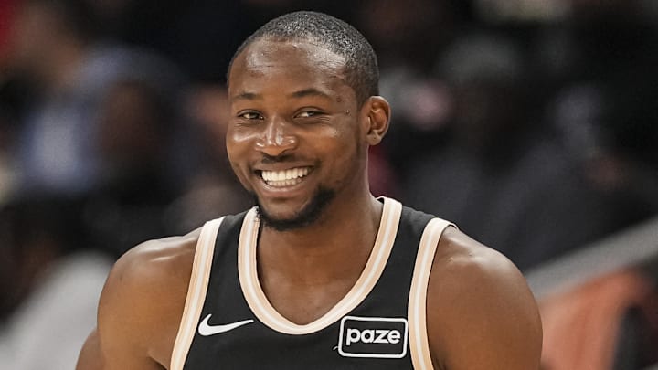 Feb 26, 2026; Atlanta, Georgia, USA; Atlanta Hawks forward Jonathan Kuminga (0) reacts after making a three point shot against the Washington Wizards during the first half at State Farm Arena. Mandatory Credit: Dale Zanine-Imagn Images Feb 26, 2026; Atlanta, Georgia, USA; Atlanta Hawks forward Jonathan Kuminga (0) reacts after making a three point shot against the Washington Wizards during the first half at State Farm Arena. Mandatory Credit: Dale Zanine-Imagn Images