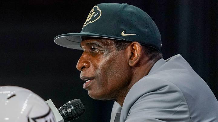 Jul 9, 2025; Frisco, TX, USA; Colorado head coach Deion Sanders speaks with the media during 2025 Big 12 Football Media Days at The Star. Mandatory Credit: Raymond Carlin III-Imagn Images Jul 9, 2025; Frisco, TX, USA; Colorado head coach Deion Sanders speaks with the media during 2025 Big 12 Football Media Days at The Star. Mandatory Credit: Raymond Carlin III-Imagn Images