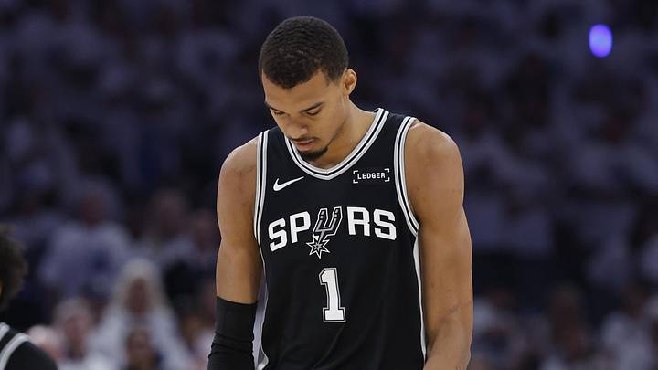 May 26, 2026; Oklahoma City, Oklahoma, USA; San Antonio Spurs forward Victor Wembanyama (1) reacts after a play during the third quarter against the Oklahoma City Thunder in game five of the western conference finals for the 2026 NBA playoffs at Paycom Center. Mandatory Credit: Alonzo Adams-Imagn Images May 26, 2026; Oklahoma City, Oklahoma, USA; San Antonio Spurs forward Victor Wembanyama (1) reacts after a play during the third quarter against the Oklahoma City Thunder in game five of the western conference finals for the 2026 NBA playoffs at Paycom Center. Mandatory Credit: Alonzo Adams-Imagn Images