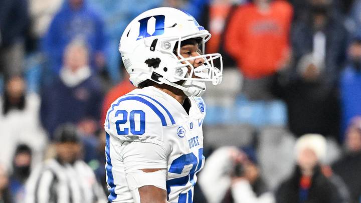 Dec 6, 2025; Charlotte, NC, USA; Duke Blue Devils running back Nate Sheppard (20) runs the ball for a touchdown in the second quarter against the Virginia Cavaliers during the 2025 ACC Championship game at Bank of America Stadium. Mandatory Credit: Bob Donnan-Imagn Images Dec 6, 2025; Charlotte, NC, USA; Duke Blue Devils running back Nate Sheppard (20) runs the ball for a touchdown in the second quarter against the Virginia Cavaliers during the 2025 ACC Championship game at Bank of America Stadium. Mandatory Credit: Bob Donnan-Imagn Images