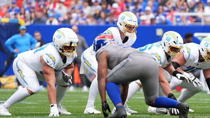 Sep 27, 2026; Orchard Park, New York, USA;  Los Angeles Chargers quarterback Justin Herbert (10) lines up for the snap in the second quarter against the Buffalo Bills at New Highmark Stadium.  Mandatory Credit: Gregory Fisher-Imagn Images