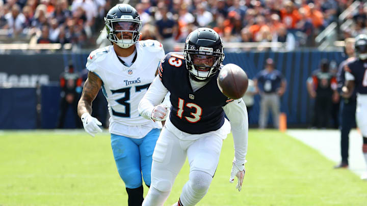 Chicago Bears wide receiver Keenan Allen (13) attempts to make a catch against the Tennessee Titans.
