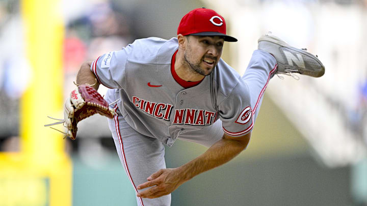 Cincinnati Reds relief pitcher Brock Burke (49) pitches