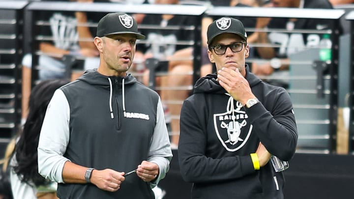 Las Vegas Raiders GM John Spytek, and minority owner Tom Brady