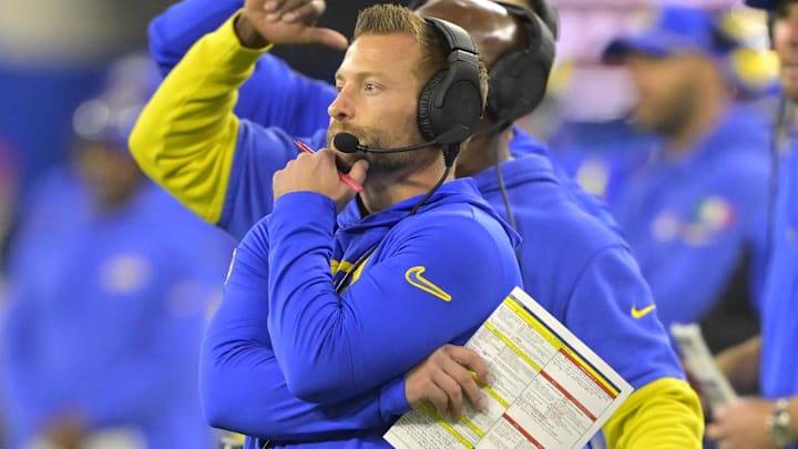 Dec 28, 2024; Inglewood, California, USA; Los Angeles Rams head coach Sean McVay on the sidelines in the second half against the Arizona Cardinals at SoFi Stadium. Mandatory Credit: Jayne Kamin-Oncea-Imagn Images Dec 28, 2024; Inglewood, California, USA; Los Angeles Rams head coach Sean McVay on the sidelines in the second half against the Arizona Cardinals at SoFi Stadium. Mandatory Credit: Jayne Kamin-Oncea-Imagn Images