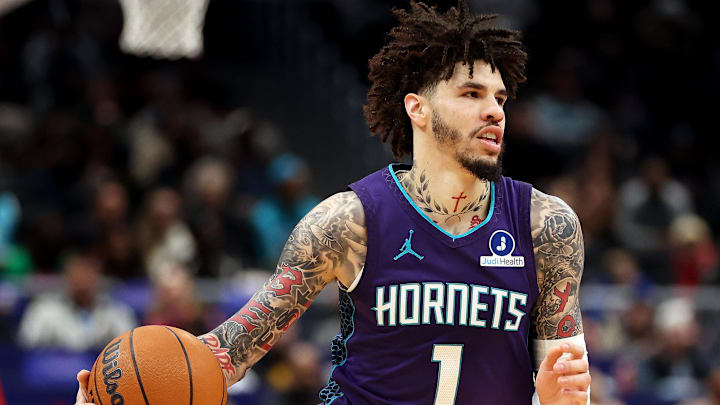 Feb 22, 2026; Washington, District of Columbia, USA; Charlotte Hornets guard LaMelo Ball (1) dribbles the ball during the second half against the Washington Wizards at Capital One Arena. Mandatory Credit: Daniel Kucin Jr.-Imagn Images Feb 22, 2026; Washington, District of Columbia, USA; Charlotte Hornets guard LaMelo Ball (1) dribbles the ball during the second half against the Washington Wizards at Capital One Arena. Mandatory Credit: Daniel Kucin Jr.-Imagn Images