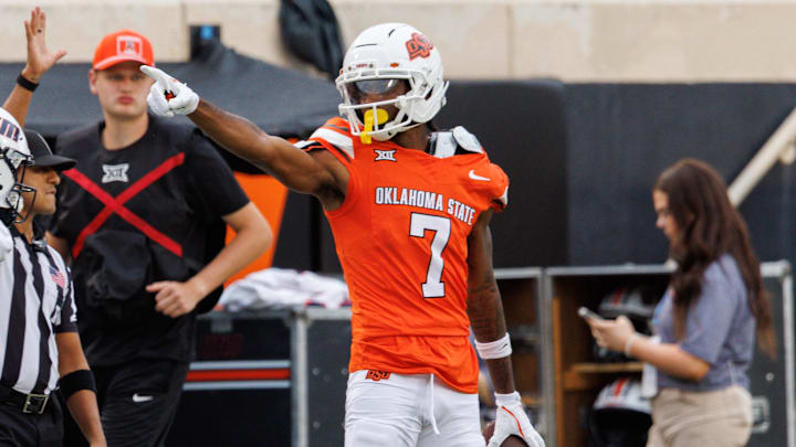 Oklahoma State Cowboys wide receiver Shamar Rigby (7) committed to the Wisconsin Badgers in the transfer portal.